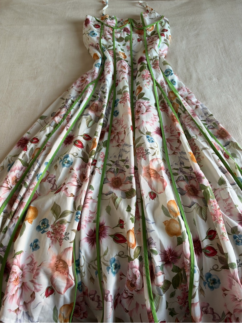 Commense Corset Seam Tropical Floral Print Swing Midi Dress - Picture 6 of 8